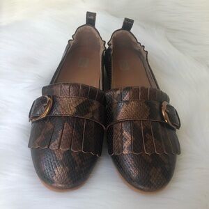 FITFLOP Allegro Fringe Snake-Embossed Ballerina Shoes Size 8